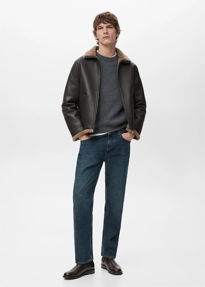 Faux-leather fleece jacket
