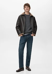 Faux-leather fleece jacket