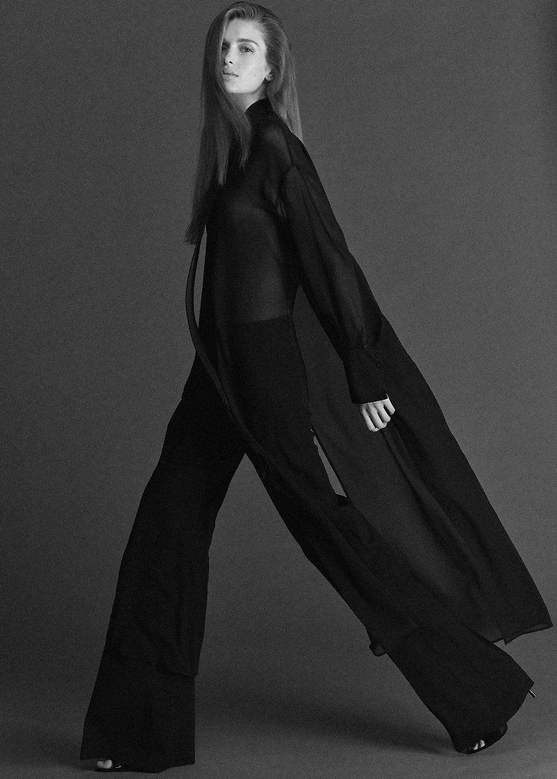 Long silk shirt with foulard