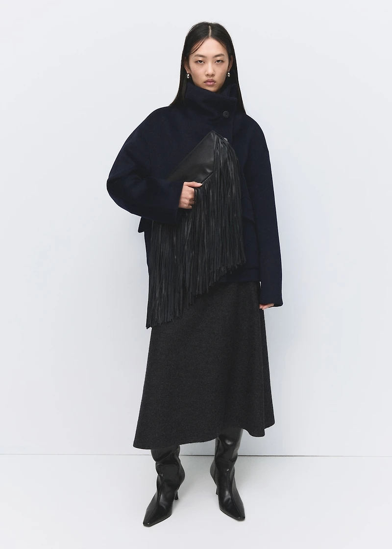 Wool funnel-neck coat