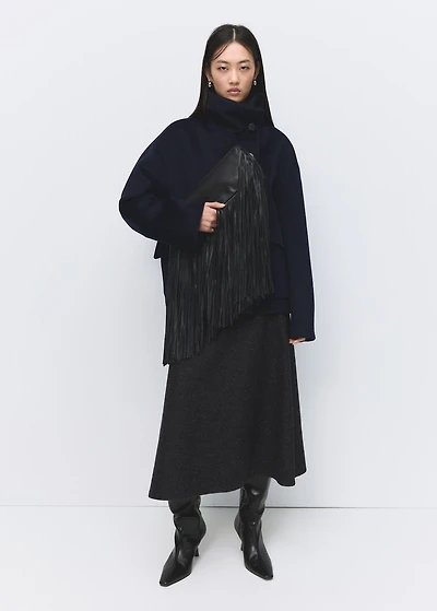 Wool funnel-neck coat