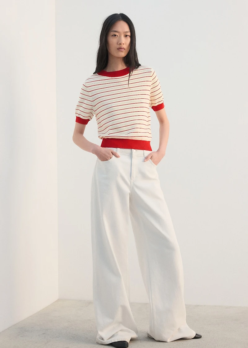 Striped short-sleeved sweater