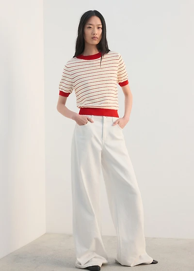 Striped short-sleeved sweater