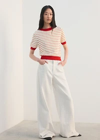 Striped short-sleeved sweater