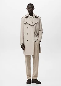Water-repellent belted trench coat