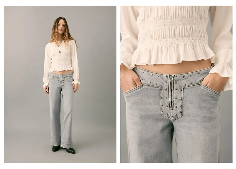 Low-waist studded jeans