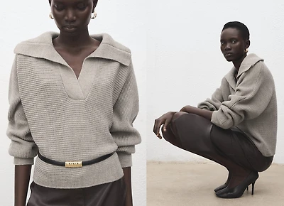 Polo-neck ribbed sweater