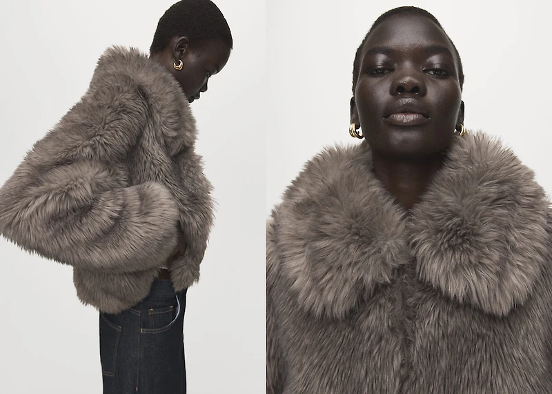 Faux fur effect lapel jacket