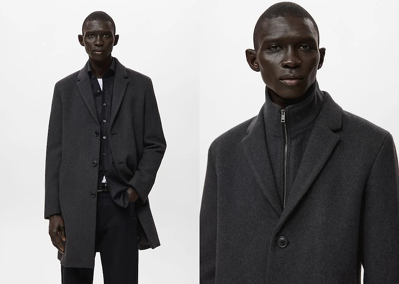 Wool coat with detachable inner collar