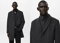 Wool coat with detachable inner collar