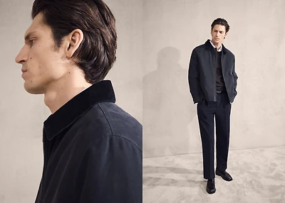 Quilted jacket with corduroy collar