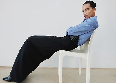 Cotton and lyocell blend straight shirt