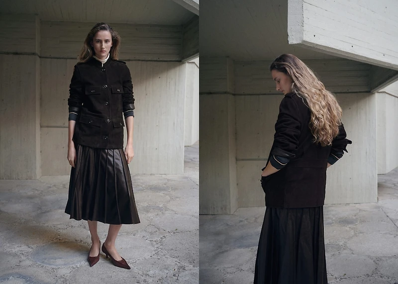 Suede jacket with band collar