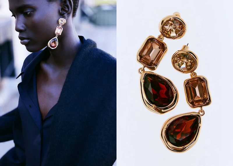 Combined long earrings