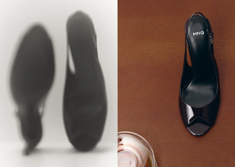 Patent leather peep-toe stiletto shoes