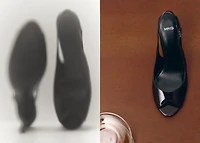 Patent leather peep-toe stiletto shoes