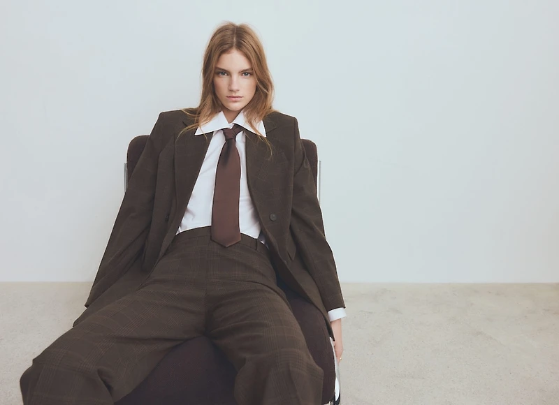 Double-breasted check suit jacket