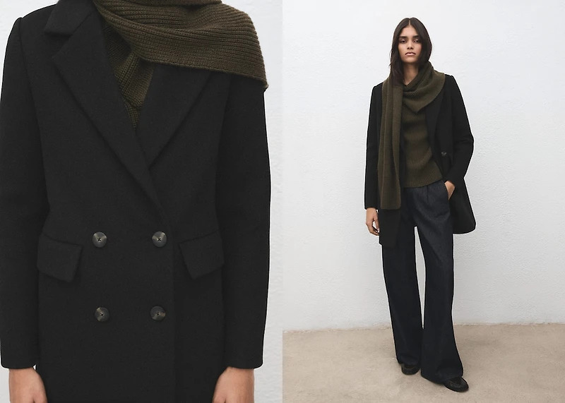 Double-breasted wool blend coat