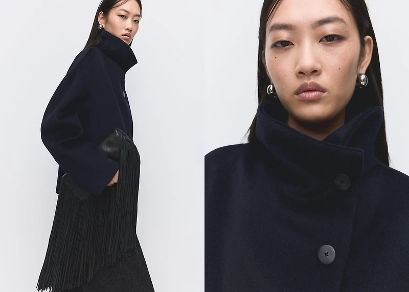 Wool funnel-neck coat