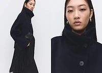 Wool funnel-neck coat