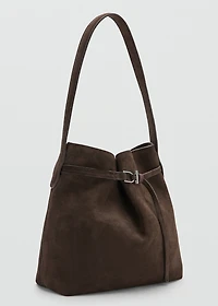 Suede bucket bag with buckle