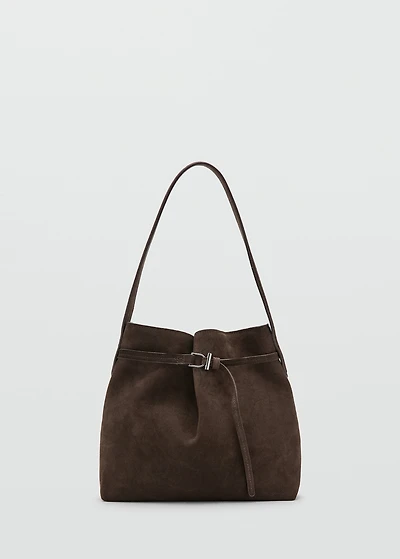 Suede bucket bag with buckle
