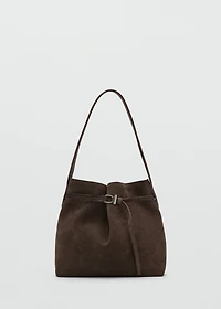 Suede bucket bag with buckle