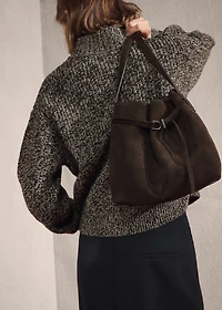 Suede bucket bag with buckle