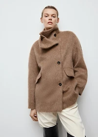 Wool-blend funnel-neck coat
