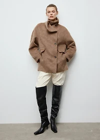 Wool-blend funnel-neck coat