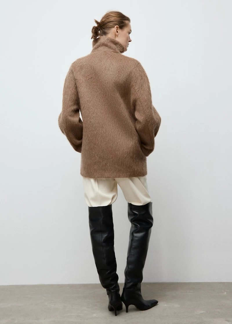 Wool-blend funnel-neck coat