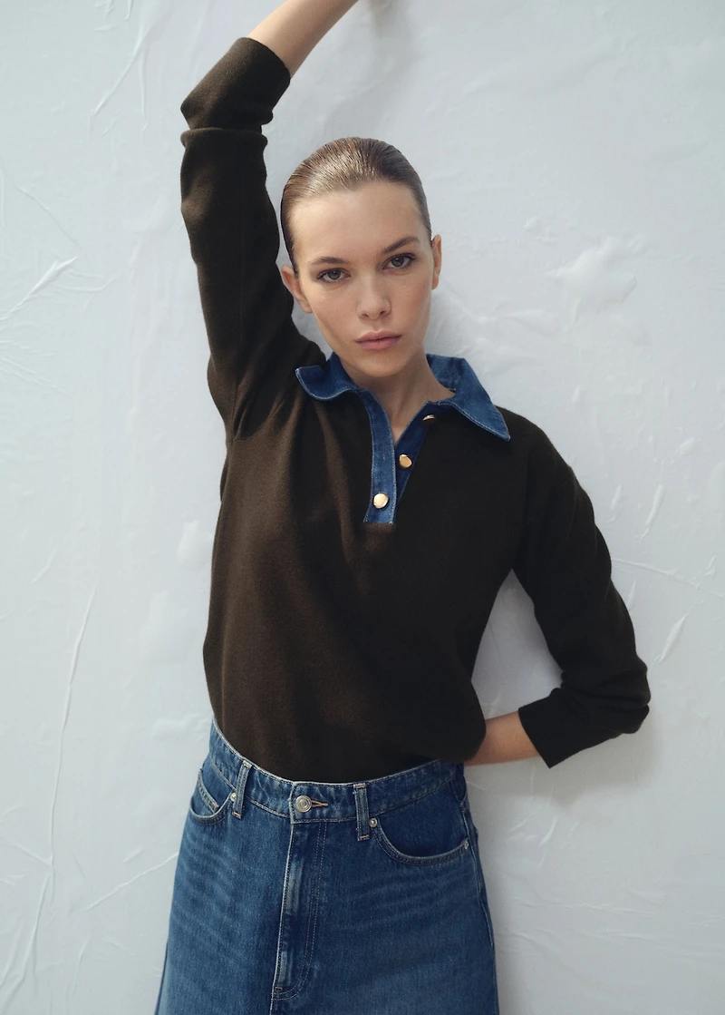 Combined shirt-collar sweater