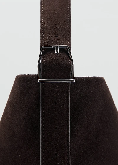 Large suede bucket bag with buckle