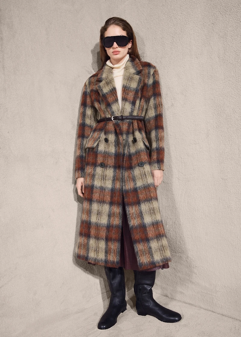 Wool-blend check coat