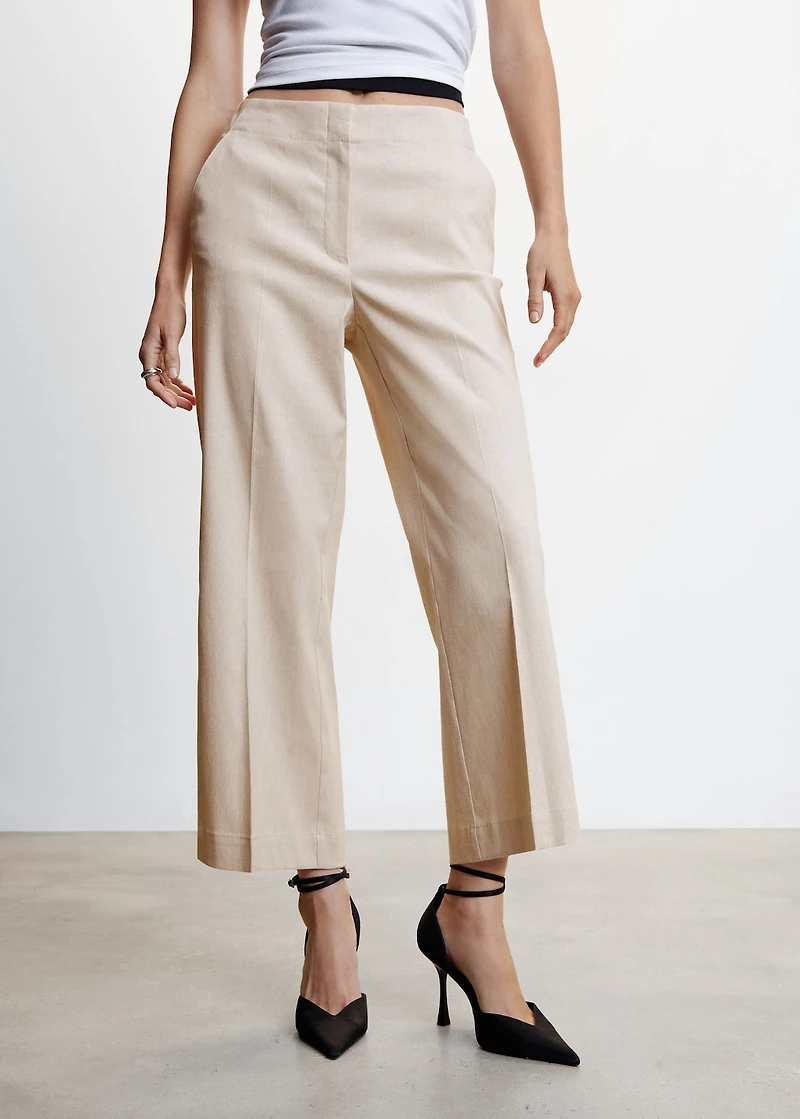 Straight linen-blend pants
