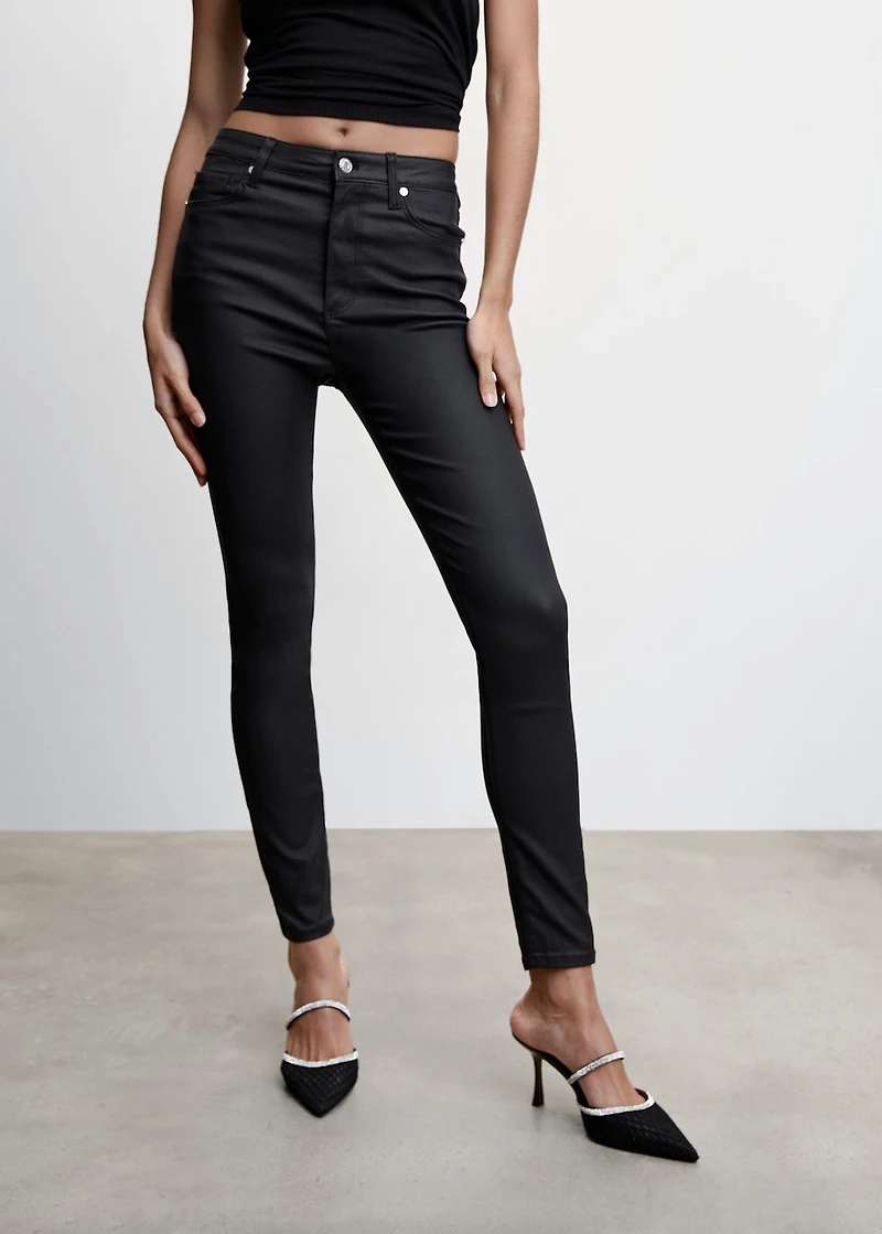 Waxed high-rise skinny jeans