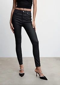 Waxed high-rise skinny jeans