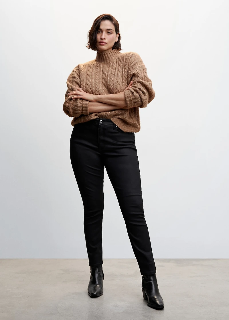 Waxed high-rise skinny jeans