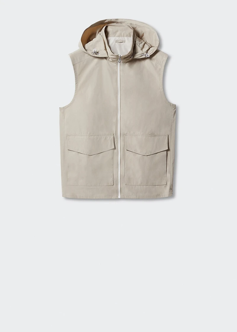 Water-repellent vest with hood