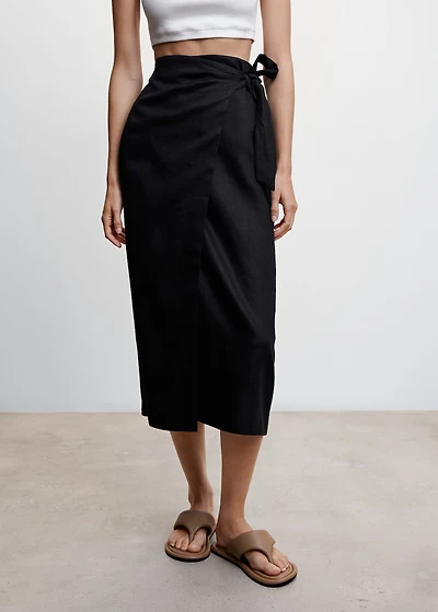 Linen-blend wrap skirt