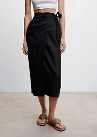 Linen-blend wrap skirt
