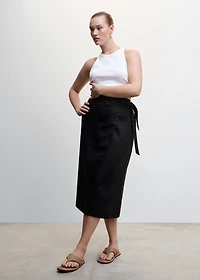 Linen-blend wrap skirt
