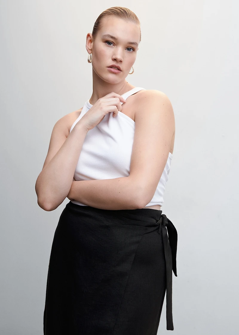 Linen-blend wrap skirt