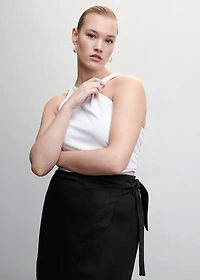 Linen-blend wrap skirt