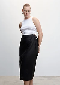 Linen-blend wrap skirt