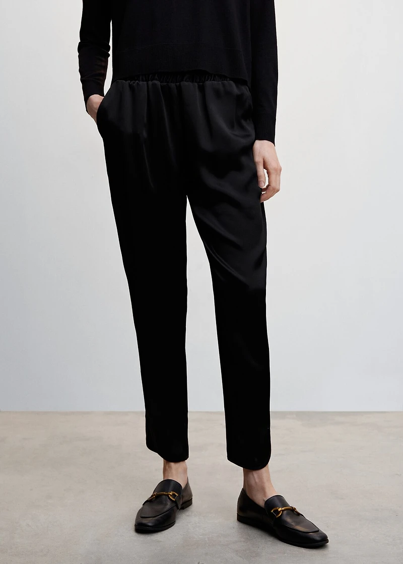 Satin pants with elastic waist