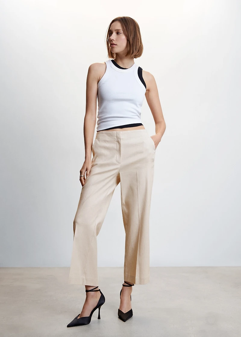 Straight linen-blend pants