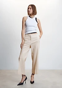 Straight linen-blend pants