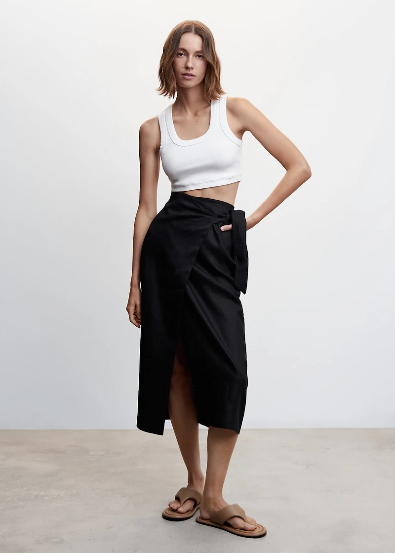 Linen-blend wrap skirt