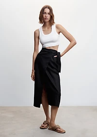Linen-blend wrap skirt